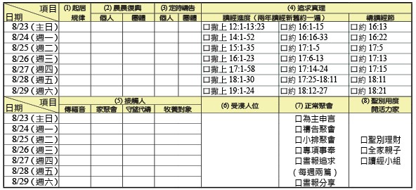神人生活操練表