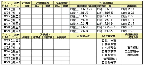 神人生活操練表