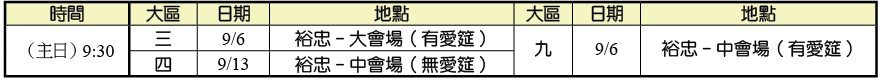 9月集中主日時地