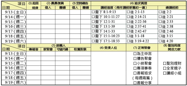 神人生活操練表