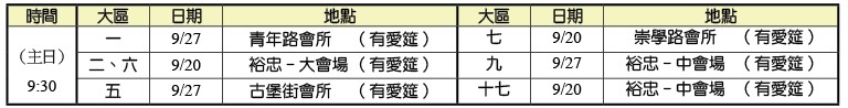 9月集中主日時地