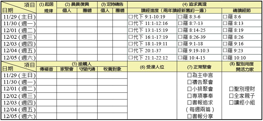 神人生活操練表