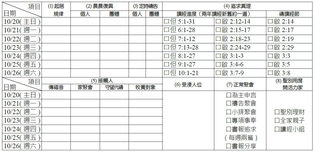 神人生活操練表