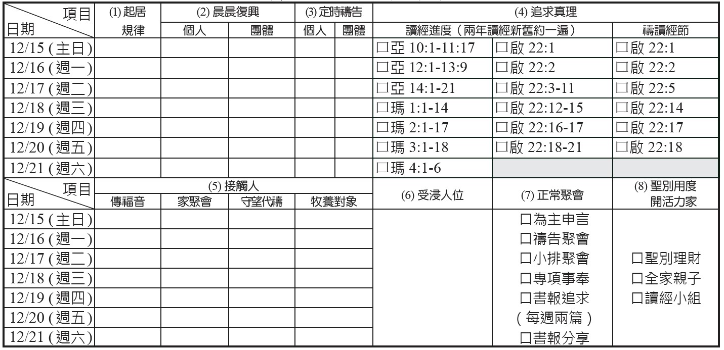 神人生活操練表