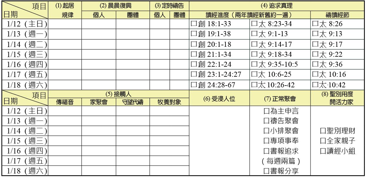 神人生活操練表