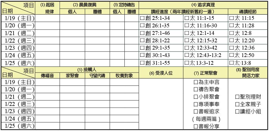 神人生活操練表