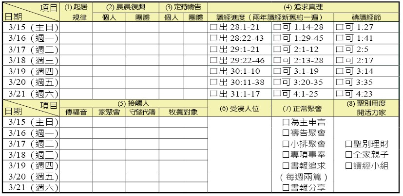 神人生活操練表