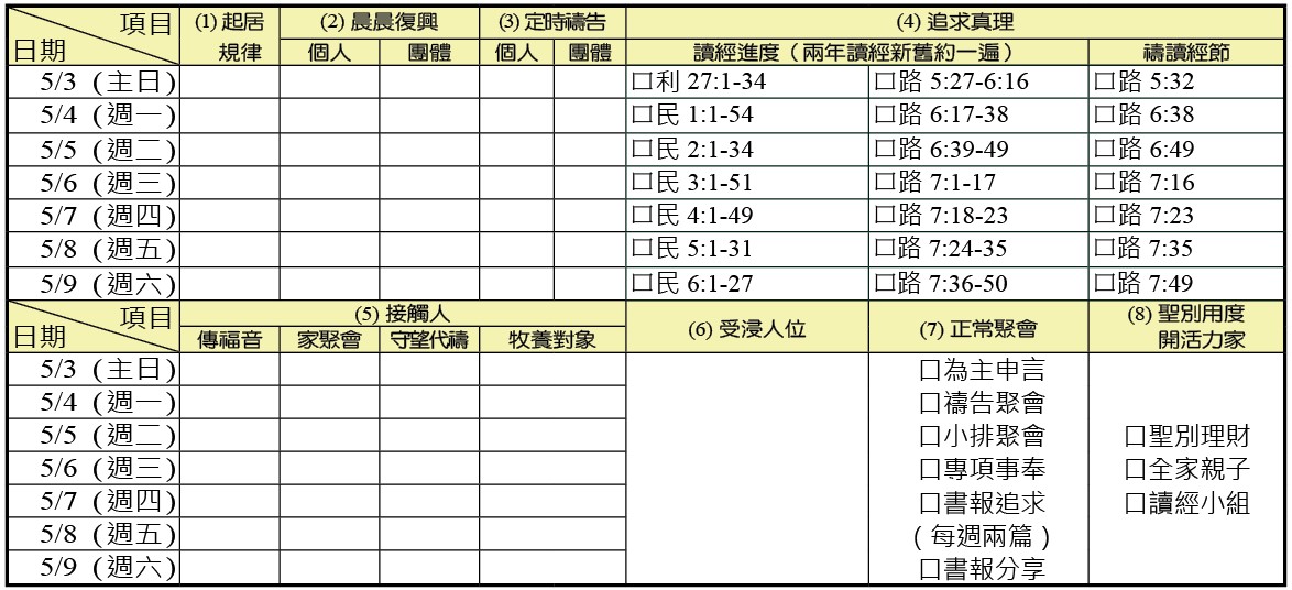 神人生活操練表