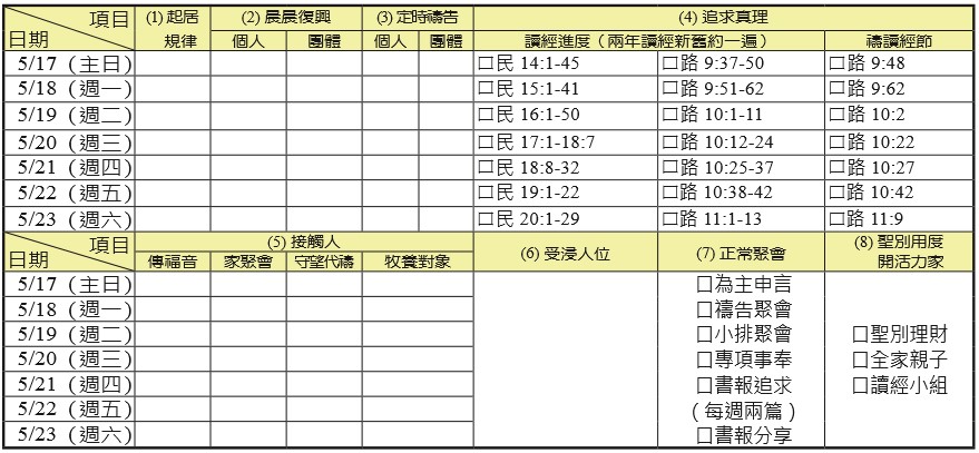 神人生活操練表