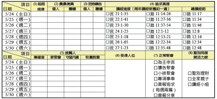 神人生活操練表