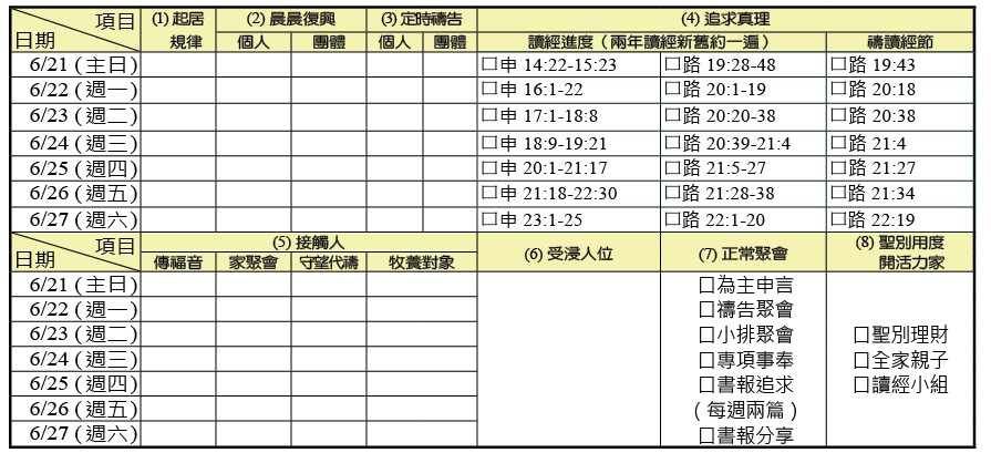 神人生活操練表