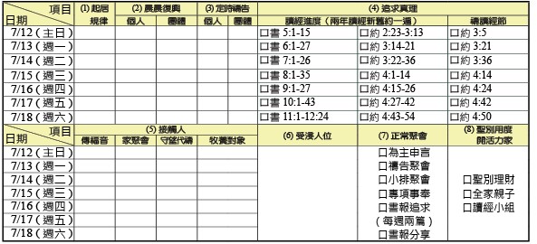 神人生活操練表