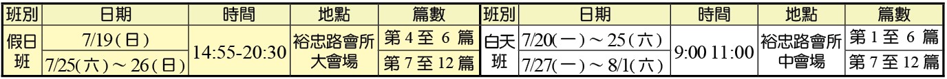 夏訓假日、白天班時地