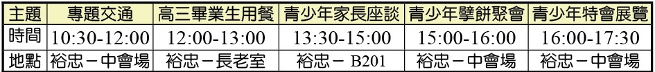 7/19青少年各活動的時地