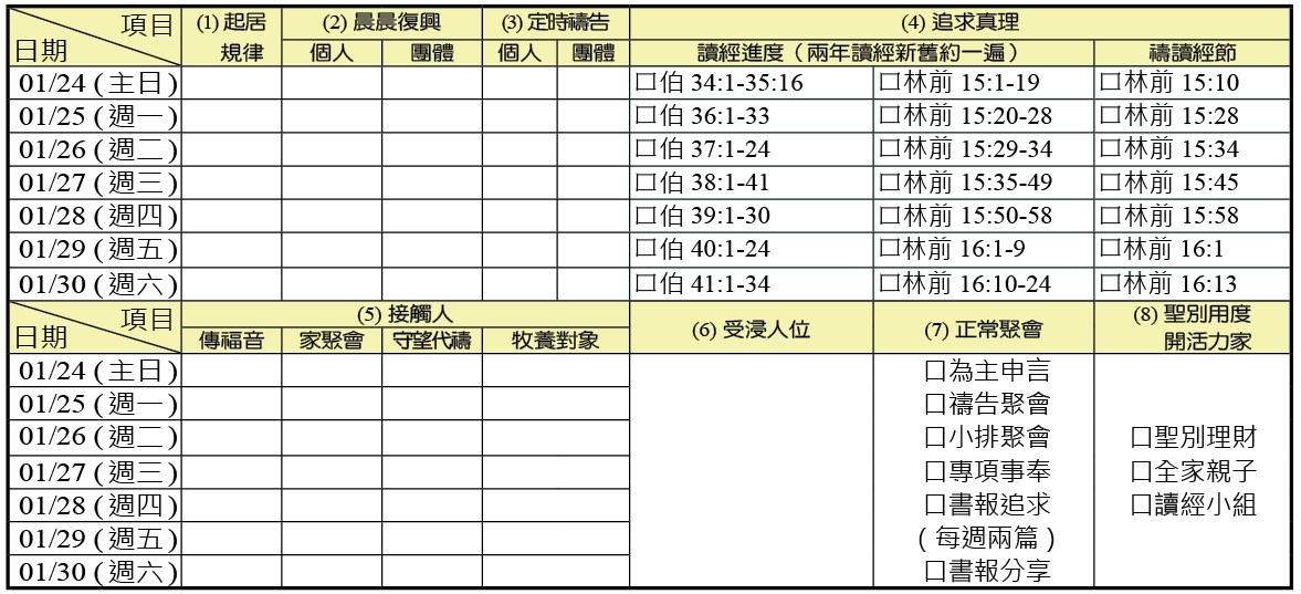 神人生活操練表