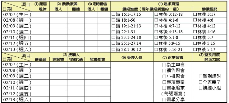 神人生活操練表