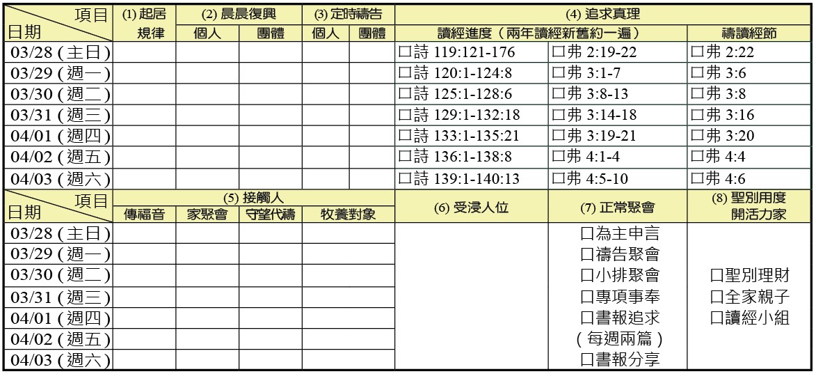 神人生活操練表