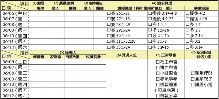 神人生活操練表