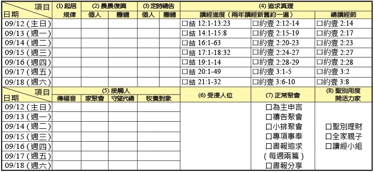 神人生活操練表