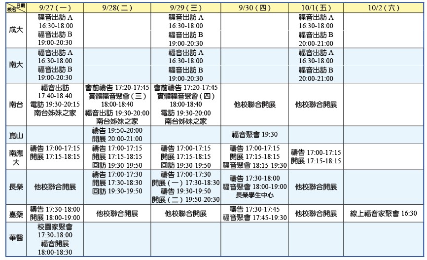 第四週福音節期行程