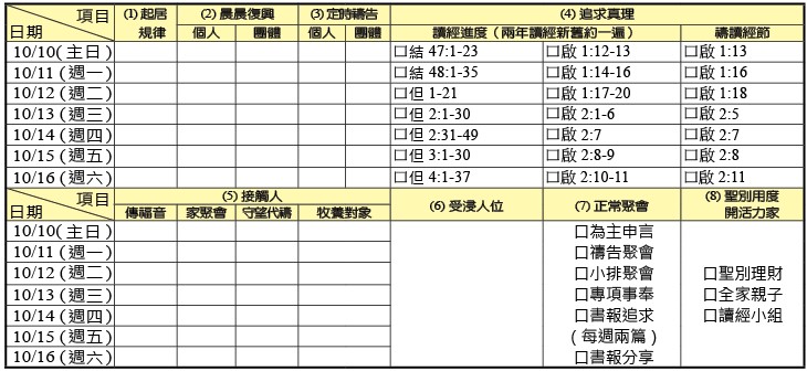 神人生活操練表