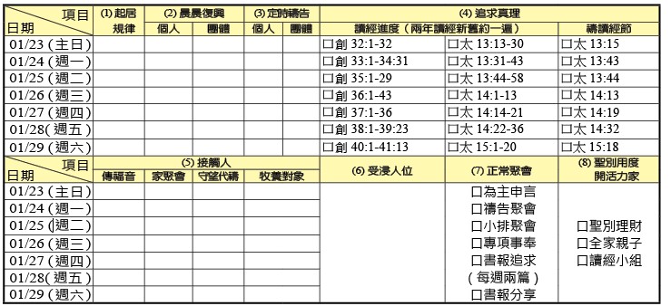 神人生活操練表