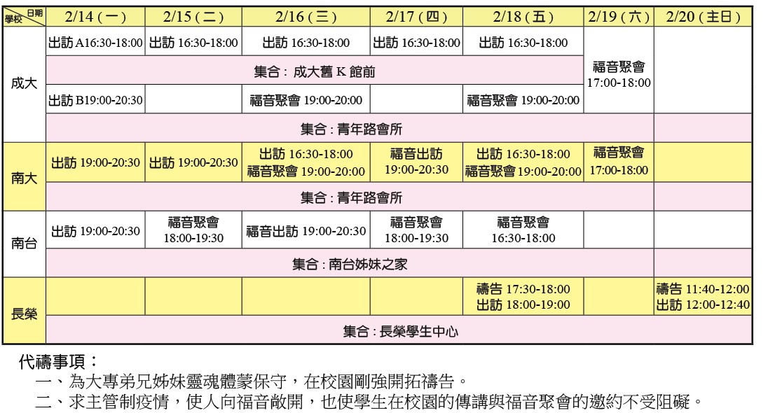 大專福音節期時地第一週