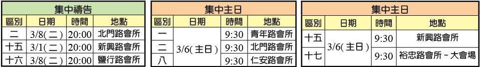 集中禱告及集中主日