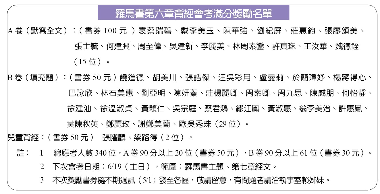 背經獎勵名單 