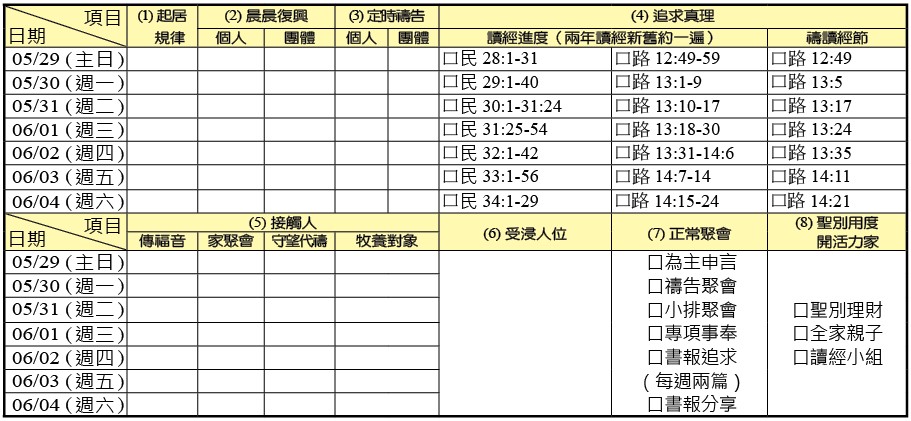 神人生活操練表