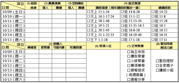 神人生活操練表