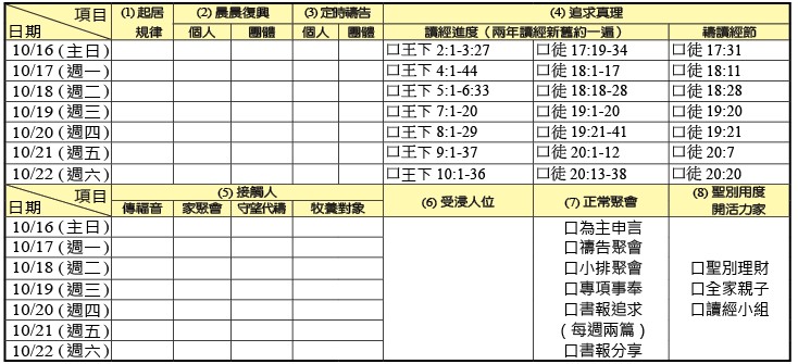 神人生活操練表