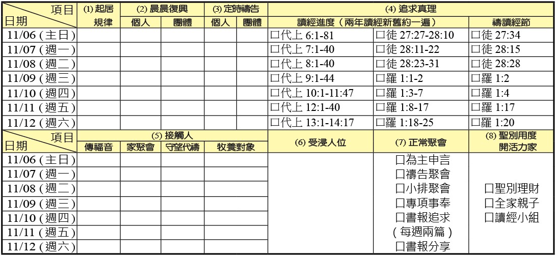 神人生活操練表
