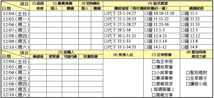 神人生活操練表