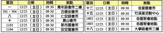 12月各大區年終愛筵時地