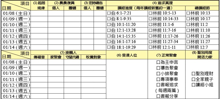 神人生活操練表