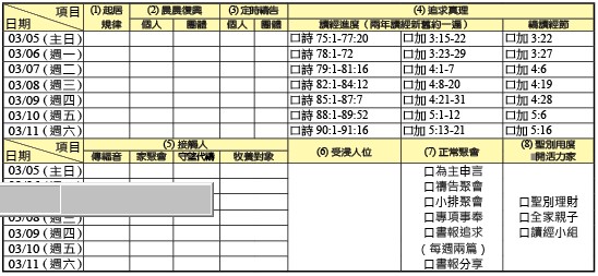神人生活操練表