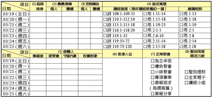神人生活操練表