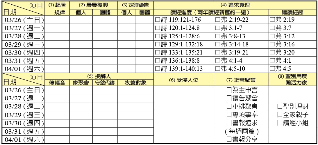 神人生活操練表