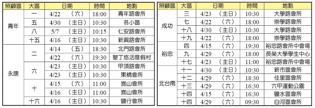 福音聚會時地一覽