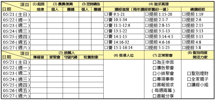 神人生活操練表