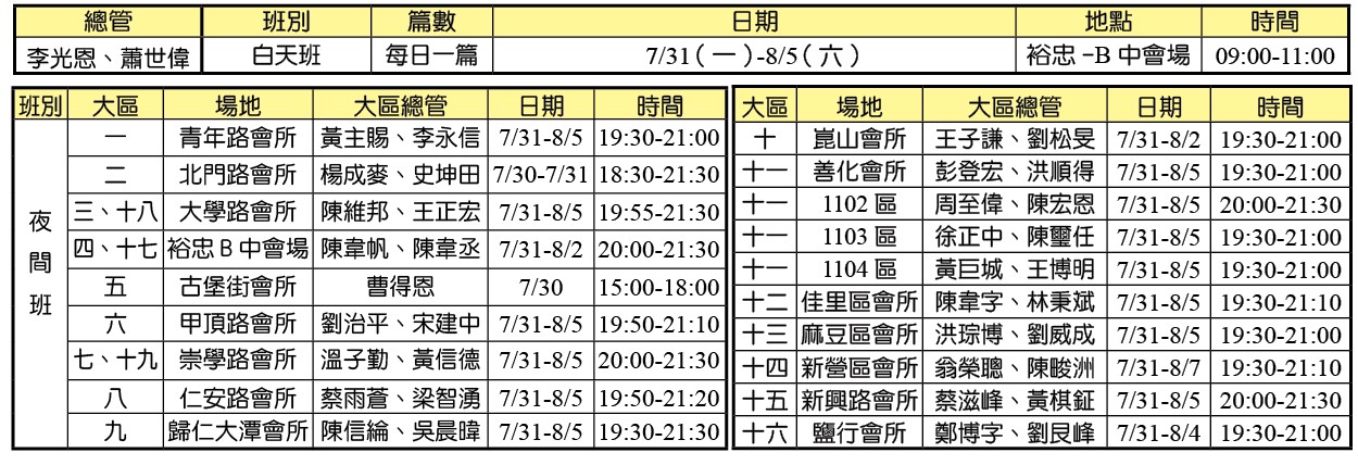 半年度訓練時地