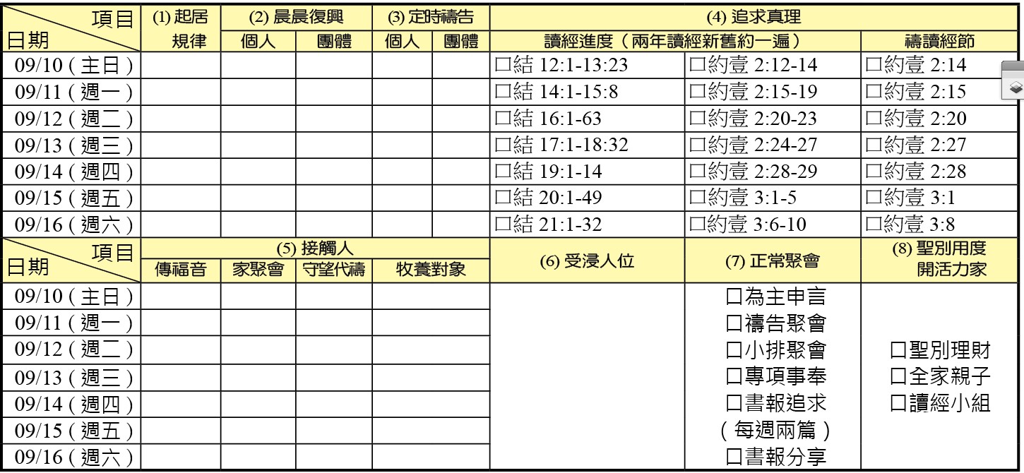 神人生活操練表
