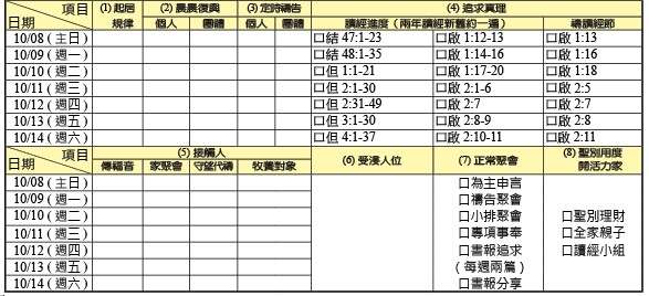 神人生活操練表