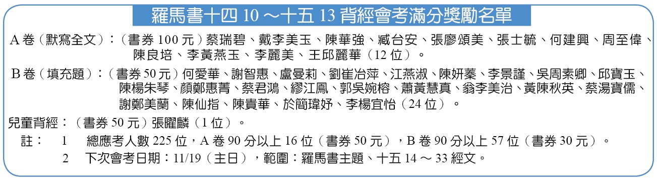 背經會考滿分名單