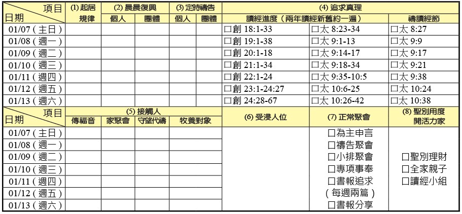 神人生活操練表