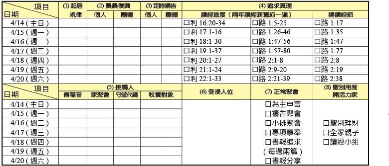 神人生活操練表