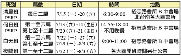 半年度錄影訓練各班時地