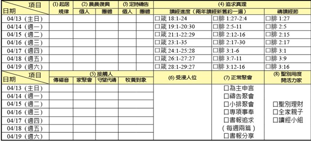 神人生活操練表