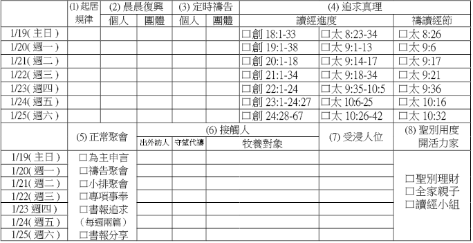 神人生活操練表0119
